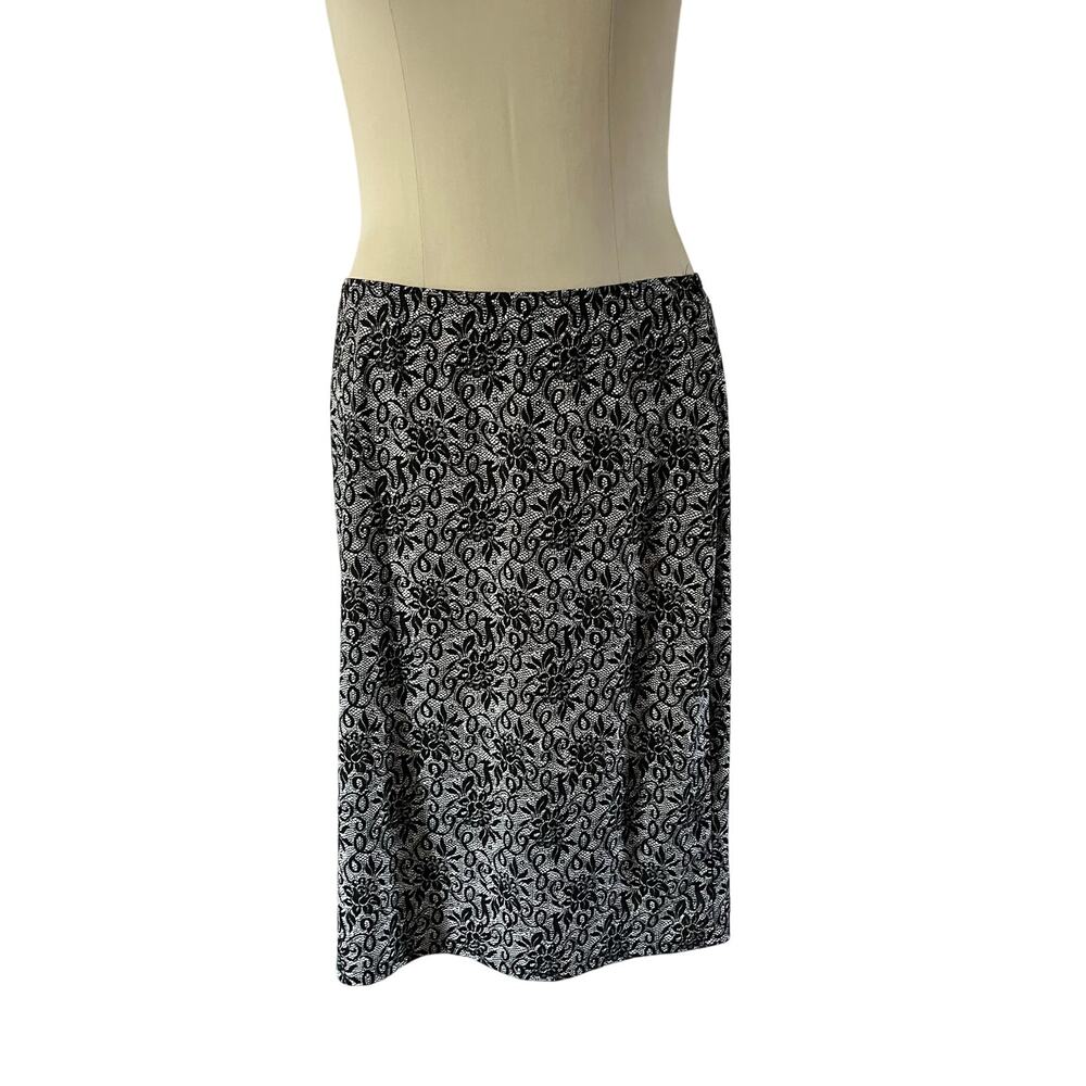 Vtg Y2K 2000 Black Floral Stretch Skirt Sz M/L Whimsigoth Fairy Grunge Witchy